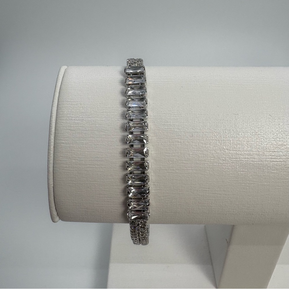 Elegant Cubic Zirconia Emerald Cut Silver Bracelet